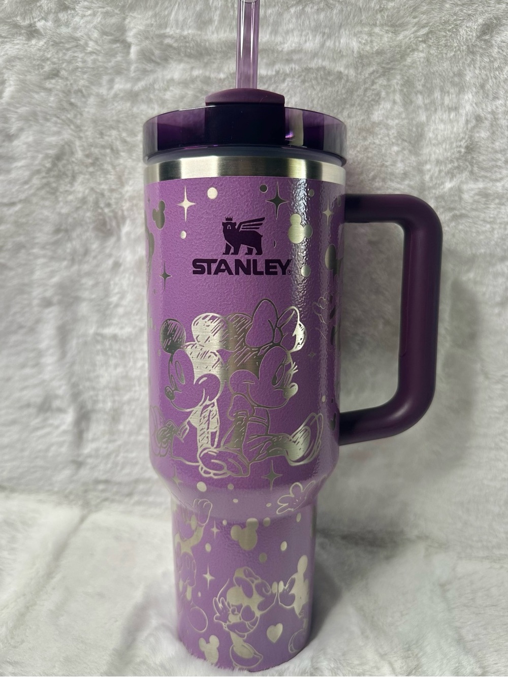 Stanley Lilac Hammertone Custom Engraved Mickey and Minnie Tumbler 40 oz